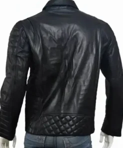 Kay Michael Quilted Biker Black Leather Jacket For Sale