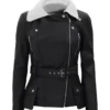 Kelli Shearling Leather Belted Black Biker Jacket