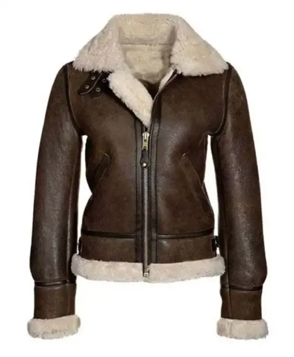 Kendra Distressed Real Brown Sheepskin Shearling Jacket