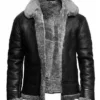Lacey Aviator Sheepskin Shearling Fur Black Jacket