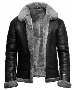 Lacey Aviator Sheepskin Shearling Fur Black Jacket