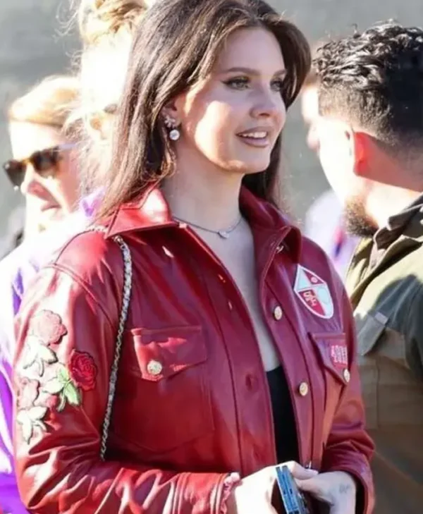 Lana Del Rey Super Bowl Red Leather Jacket