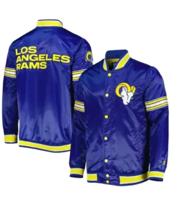 Leon Los Angeles Rams Blue Satin Varsity Jacket