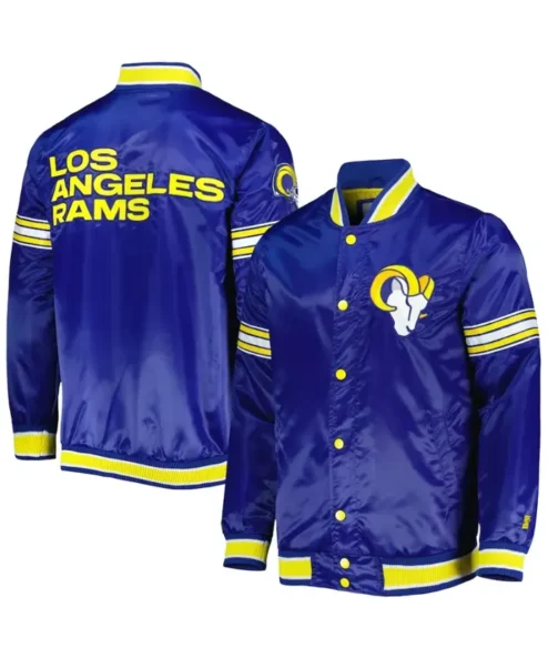 Leon Los Angeles Rams Blue Satin Varsity Jacket