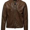 Leonardo Style Leather Brown Cafe Racer Snap Tab Collar Jacket