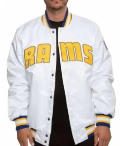 Los Angeles Rams NFL White Satin Varsity Jacket