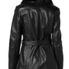 Louis Length Black Belted Genuine Sheepskin Shearling Leather Fur Coat