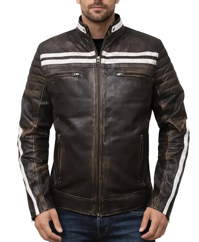 M52 Moto Distressed Vintage Black Leather Jacket