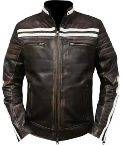 M52 Moto Distressed Vintage Black Leather Jacket