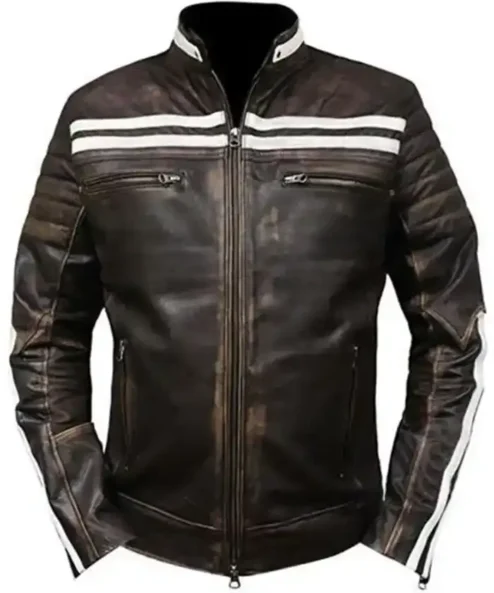 M52 Moto Distressed Vintage Black Leather Jacket