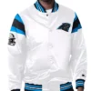 Mac Carolina Panthers White Satin Varsity Jacket