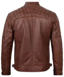 Men Biker Cafe Racer Quilted Dark Brown Real Leather Motorcycle Jacket For Sale