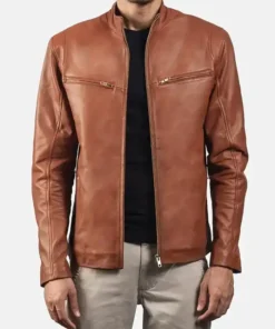 Men Biker Leather Brown Jacket