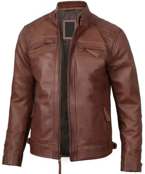Men Quilted Dark Brown Biker Leather Jacket