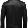 Men Stylish Cafe Racer Black and White Stripe Distressed Leather Jacket