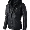 Men’s Brando Style Biker Leather Hooded Jacket