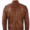 Mens Brown Distressed Cafe Racer Vintage Quilted Mens Biker Leather Jacket