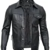 Men’s Leather Biker Black Jacket Chest Pockets