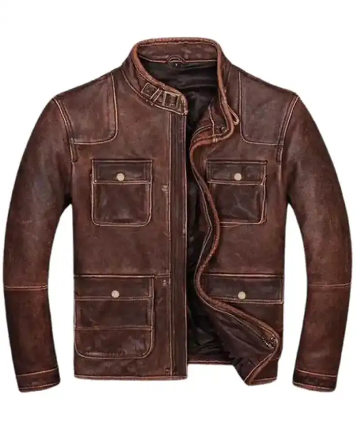 Men’s Motorcycle Distressed Brown Leather Jacket