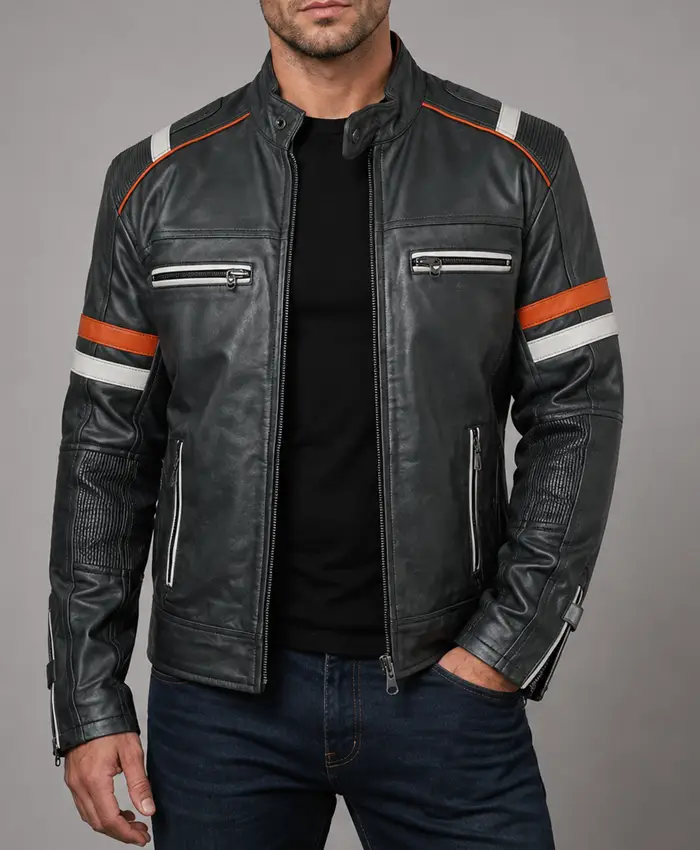 Mens Retro Cafe Racer Biker Jacket