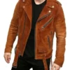 Men’s Tan Brown Leather Biker Jacket