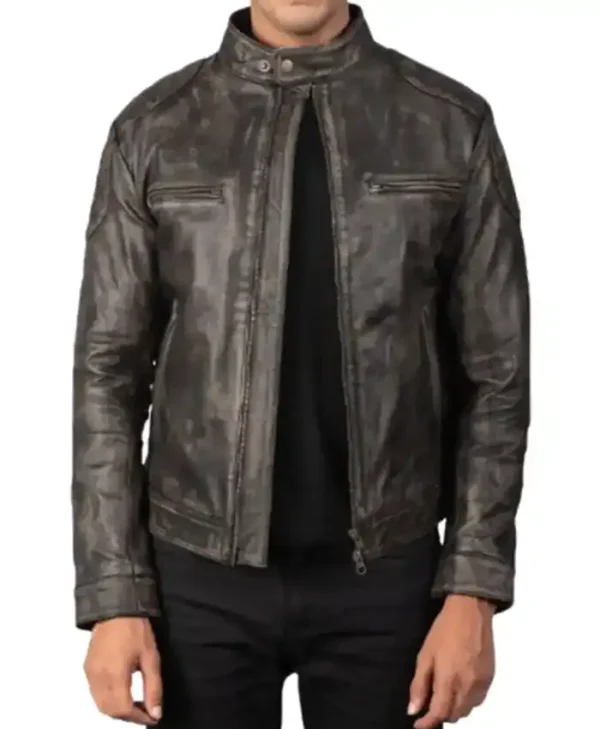 Mens Vintage Cafe Racer Motorcycle Leather Jacket