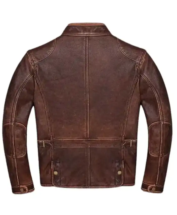 Men’s Vintage Moto Belted Style Collar Leather Motorcycle Riding Jacket For Sale
