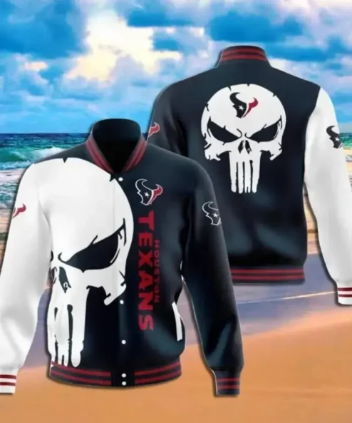Michael NFL Houston Texans Skull Printed Bomber Jacket