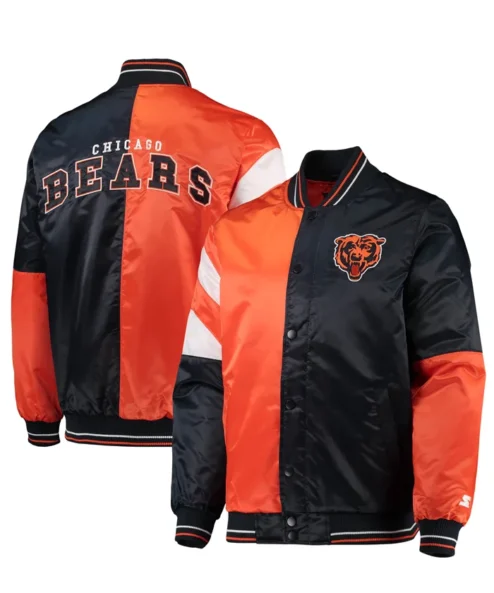 Monroe Chicago Bears Black and Orange Satin Varsity Jacket