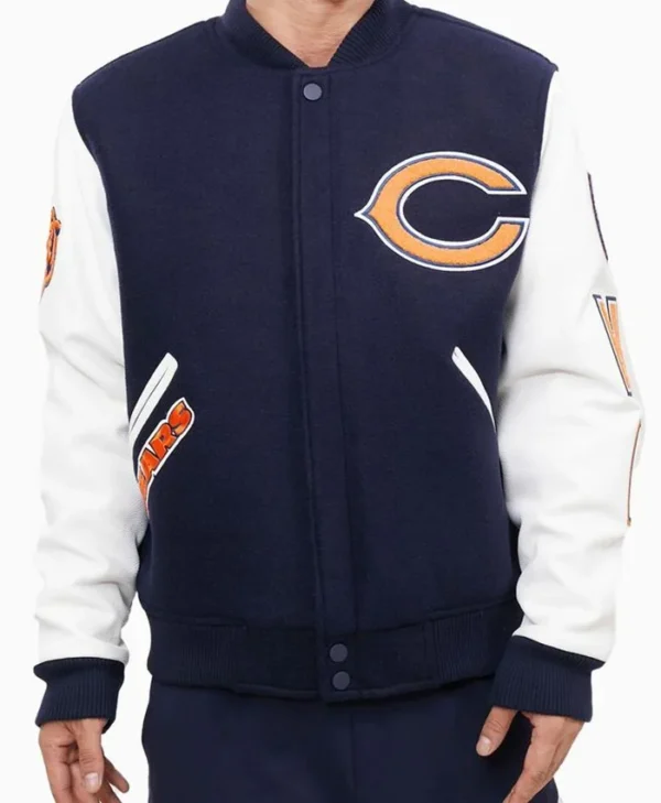 Monte Chicago Bears Logo Black and White Varsity Jacket