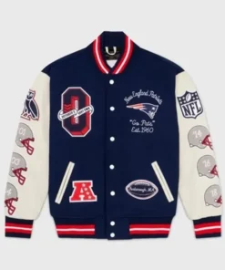 New England Patriots Blue And White Wool Varsity Jacket