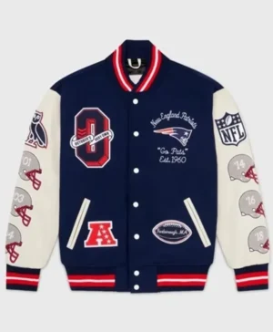 New England Patriots Blue And White Wool Varsity Jacket