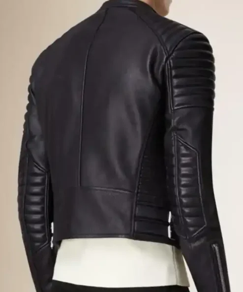 Padded Shoulder Asymmetrical Biker Leather Jacket