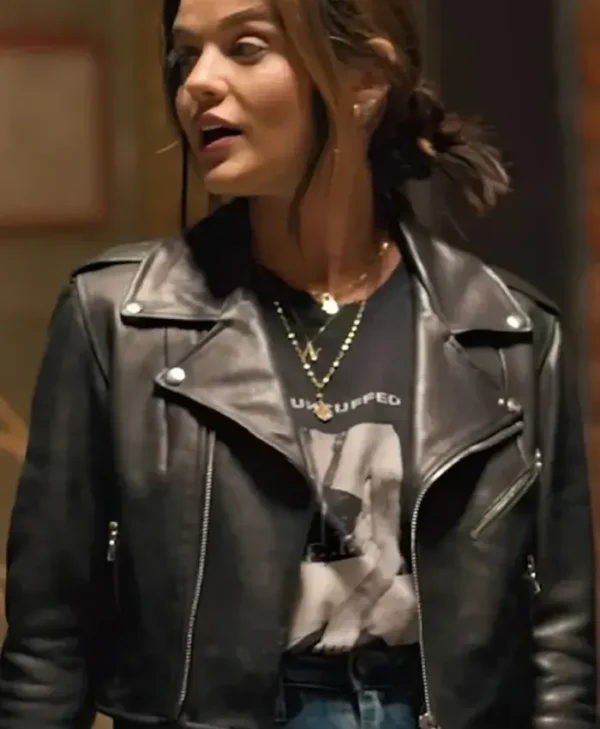 Puppy Love Lucy Hale Black Biker Leather Jacket