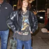 Rihanna NYC Cropped Black Leather Jacket