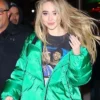 Sabrina Carpenter NYC Street Style Green Puffer Jacket