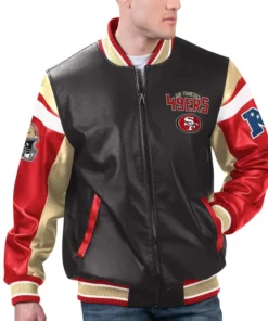 San Francisco 49ers Black Varsity Zip Leather Jacket