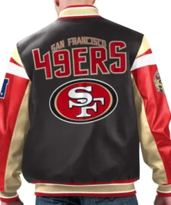 San Francisco 49ers Black Varsity Zip Leather Jacket For Sale