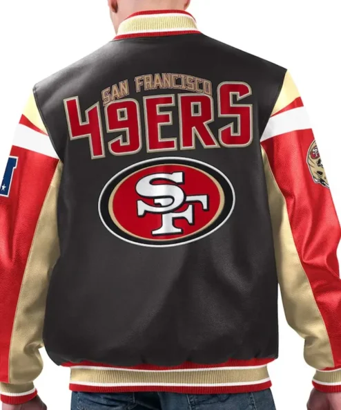 San Francisco 49ers Black Varsity Zip Leather Jacket For Sale