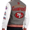 San Francisco 49ers Challenger Grey and White Varsity Jacket Back