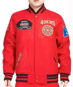 San Francisco 49ers Crest Emblem Red Wool Jacket