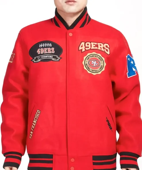 San Francisco 49ers Crest Emblem Red Wool Varsity Jacket