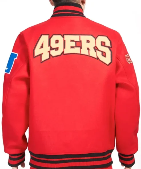San Francisco 49ers Crest Emblem Red Wool Varsity Jacket Back