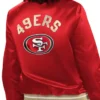 San Francisco 49ers Full Count Red Satin Varsity Jacket Back