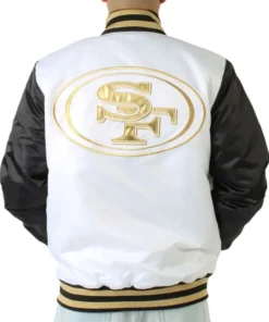 San Francisco 49ers Gold Patches Black and White Satin Jacket Back