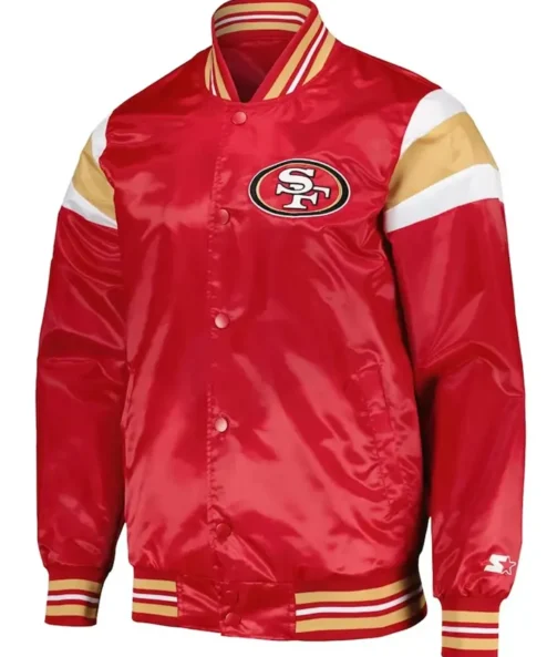 San Francisco 49ers Midweight Red Satin Varsity Jacket