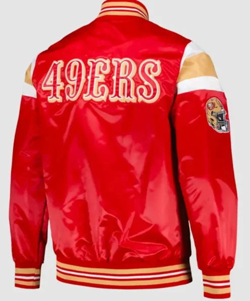 San Francisco 49ers Midweight Red Satin Varsity Jacket Back
