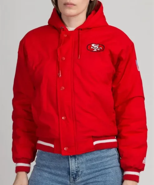 San Francisco 49ers Red Cropped Hooded Jacket