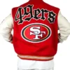 San Francisco 49ers Red and Off White Varsity Jacket Back
