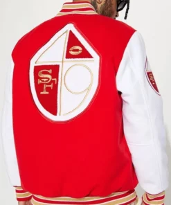 San Francisco 49ers Red and White Varsity Jacket Back